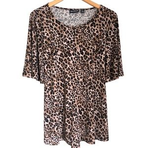 Nina Leonard Leopard Print Short Sleeve Cutout Tie-back Blouse Size XL